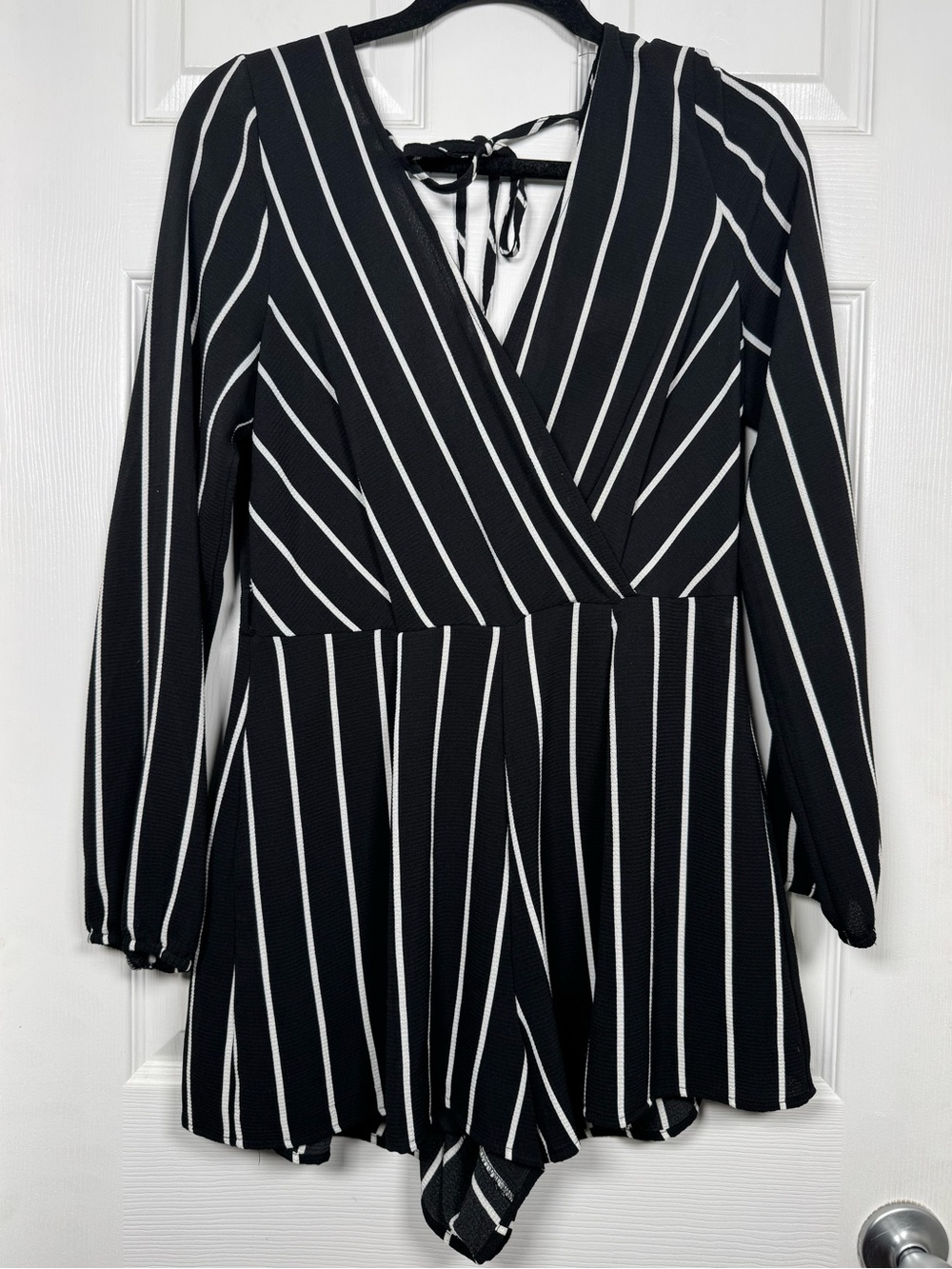 Altar’d State Black White Striped Long Sleeve Open Back Romper M